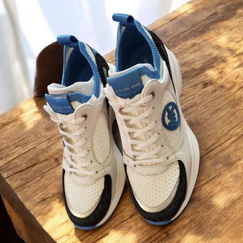Michael Kors White and Blue Athletic Sneakers - Picture 2 of 3